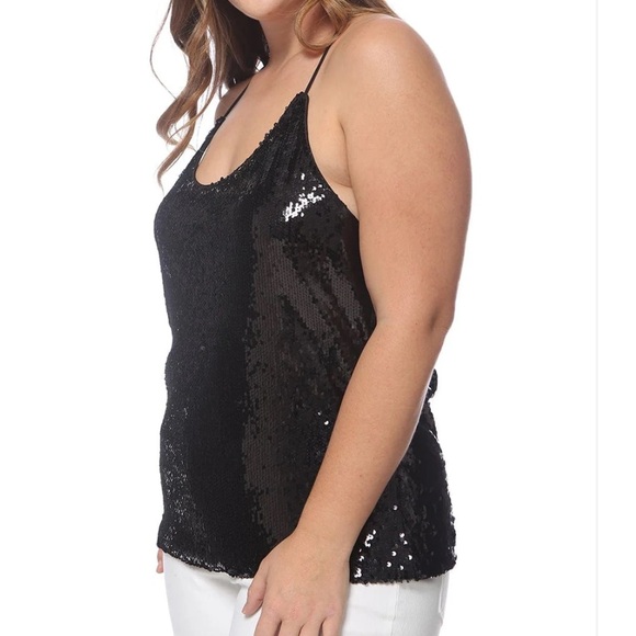Anna-Kaci NWT Women's black sequined racerback camisole tank top - Picture 3 of 7